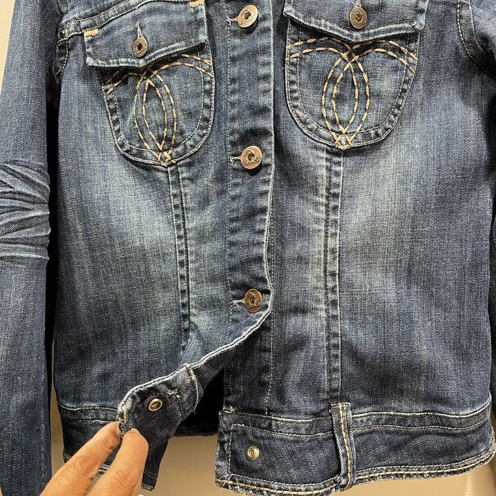 JORDACHE Women's L Blue Jean Denim Jacket Button Stitching Wash Detail Vintage - Picture 6 of 12